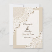 Weiße Spitze mit Perlen Hochzeit Save the Date (Vorderseite)