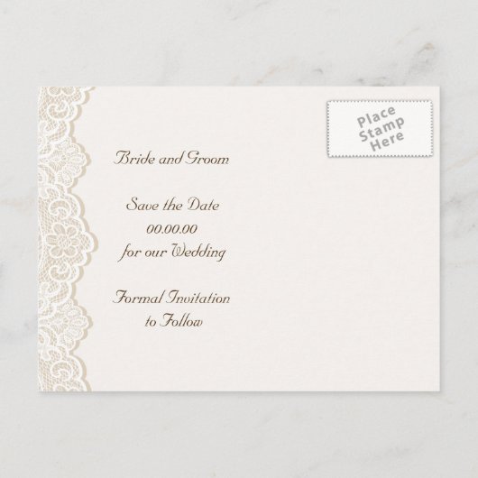 Weiße Spitze mit Perlen Hochzeit Save the Date Ankündigungspostkarte (Rückseite)