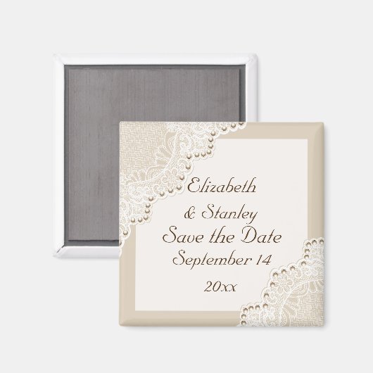 Weiße Spitze mit Perlen Hochzeit Save the Date Magnet (Vorderseite/Rückseite)