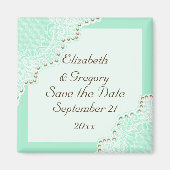 Weiße Spitze mit Perlen Hochzeitsminze Save the Da Magnet (Vorne)