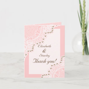 Weiße Spitze mit Perlen rosa Hochzeit Danke