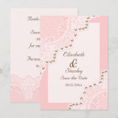 Weiße Spitze mit Perlen rosa Hochzeit Save the Dat Date (Vorne/Hinten)
