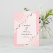 Weiße Spitze mit Perlen rosa Hochzeit Save the Dat Date (Stehend Vorderseite)