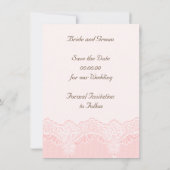 Weiße Spitze mit Perlen rosa Hochzeit Save the Dat Date (Rückseite)