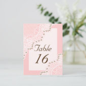 Weiße Spitze mit Perlen rosa Hochzeit Tischnummer (Stehend Vorderseite)