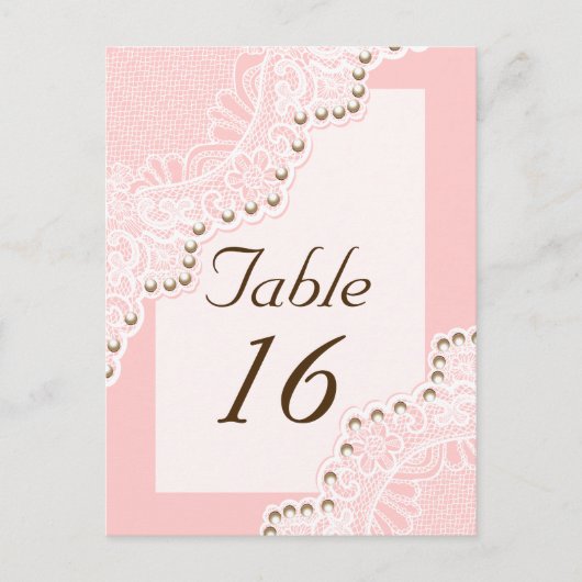 Weiße Spitze mit Perlen rosa Hochzeit Tischnummer (Vorderseite)