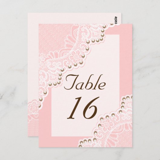 Weiße Spitze mit Perlen rosa Tischnummer Hochzeit (Vorne/Hinten)