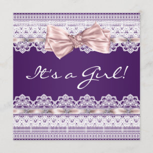 Weiße Spitze Rosa Band Mädchen Lila Baby Shower Einladung