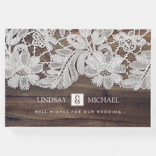 Weiße Spitze | Stall Wood Wedding Gästebuch (Vorderseite)
