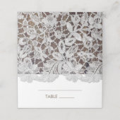 Weiße Spitze | Stallholz Hochzeitstisch - Platzkar Platzkarte (Außenseite Aufgefaltet)