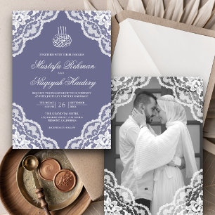 Weiße Spitze Staubiges Lila Muslimische Hochzeitsf Einladung
