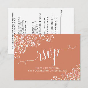 Weiße Spitze Terrakotta Koralle Elegante Schrift H RSVP Karte