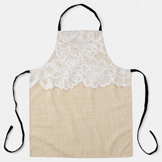 Weiße Spitze über Stoffdesign. Schürze (Vorderseite)