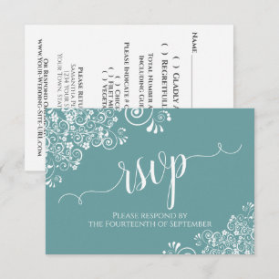 Weiße Spitzen auf Aquamariner, eleganter Kalligraf RSVP Karte