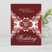 Weiße Spitzen auf dunkelroten, einzigartigen Einla Einladung (Stehend Vorderseite)