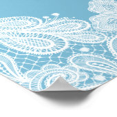 Weiße Spitzen auf Pastellblauer Taufe Willkommen Poster (Ecke)