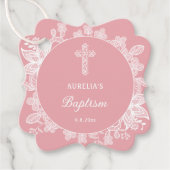 Weiße Spitzen auf rosa Taufe Geschenkanhänger (Vorderseite)