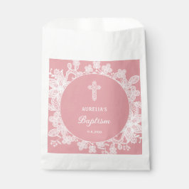 Weiße Spitzen auf rosa Taufe Geschenktütchen