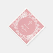 Weiße Spitzen auf rosa Taufe Serviette (Ecke)