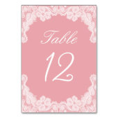 Weiße Spitzen auf rosa Tischnummer (Rückseite)