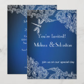 Weiße Spitzen auf Royal Blue Dragonfys Einladung (Vorne/Hinten)