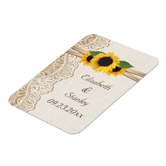 Weiße Spitzen, Band, Sonnenblumen und Hochzeit Magnet (Linke Seite)