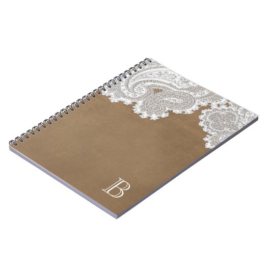 Weiße Spitzen & Braun Rustikaler Chic Elegant Notizblock (Linke Seite)