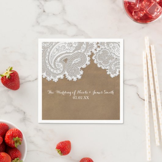 Weiße Spitzen & Braun Rustikaler Chic Elegante Hoc Serviette (Beispiel)