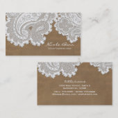 Weiße Spitzen & Braun Rustikaler Chic Elegante Hoc Visitenkarte (Vorne/Hinten)