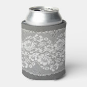 Weiße Spitzen, graue Hintergrundtextur. Dosenkühler (Kanne Vorderseite)