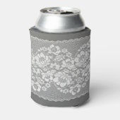 Weiße Spitzen, graue Hintergrundtextur. Dosenkühler (Kanne Rückseite)