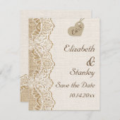 Weiße Spitzen & Herz auf Hochzeitsfeiern Retten Si Einladung (Vorne/Hinten)