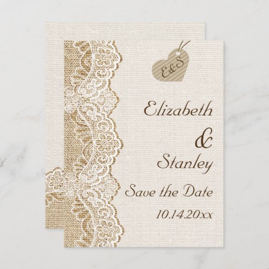 Weiße Spitzen & Herz auf Hochzeitsfeiern Retten Si Einladung (Vorne/Hinten)