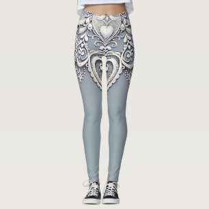 Weiße Spitzen-Herzen Romantischer Charme Elegant Leggings