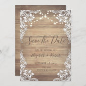 Weiße Spitzen, Holzstruktur, Leuchten Save the Dat Save The Date (Vorne/Hinten)