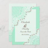 Weiße Spitzen mit Perlen Minzehohe Speichern Sie d Save The Date (Vorne/Hinten)