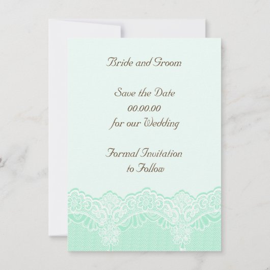 Weiße Spitzen mit Perlen Minzehohe Speichern Sie d Save The Date (Rückseite)