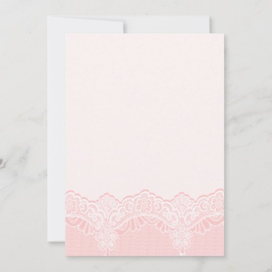 Weiße Spitzen mit Perlen rosa Hochzeitscouchen Dus Einladung (Rückseite)