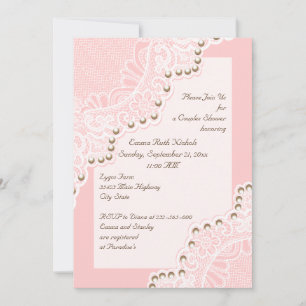 Weiße Spitzen mit Perlen rosa Hochzeitscouchen Dus Einladung