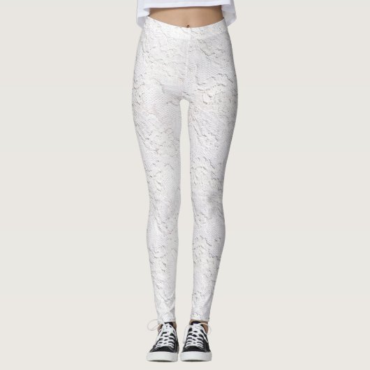 Weiße Spitzen-Muster Leggings (Vorderseite)