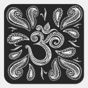 Weiße Spitzen OM Symbol mit schwarzem Swirn Quadratischer Aufkleber