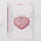 Weiße Spitzen Rosa Herz Pink Weiße Girl Dusche Einladung (Vorne/Hinten)