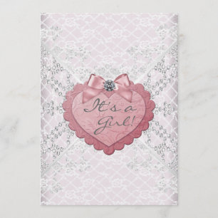 Weiße Spitzen Rosa Herz Pink Weiße Girl Dusche Einladung