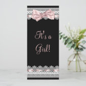Weiße Spitzen Rosa Ribbon Rosa und Schwarze Babydu Einladung (Stehend Vorderseite)