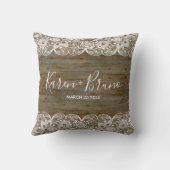 Weiße Spitzen & rustikale Imitate Holzverheiratung Kissen (Rückseite)