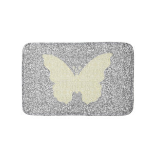 Weiße Spitzen-Schmetterling auf silberfarbenem Gli Badematte