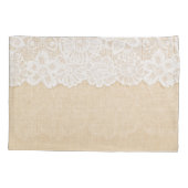 Weiße Spitzen über Stoffdesign. Kissenbezug (Rückseite)