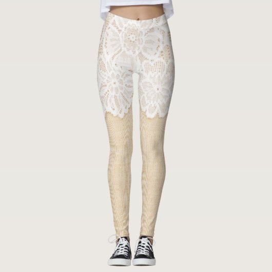 Weiße Spitzen über Stoffdesign. Leggings (Vorderseite)