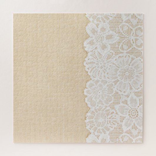 Weiße Spitzen über Stoffdesign. Puzzle (Horizontal)