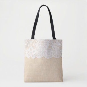 Weiße Spitzen über Stoffdesign. Tasche